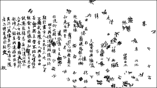 Characters dropping from a page of chinese text
