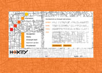 a website with a city map as background and an orange frame showing a contact form