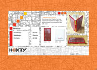 a website with a city map as background and an orange frame showing a book