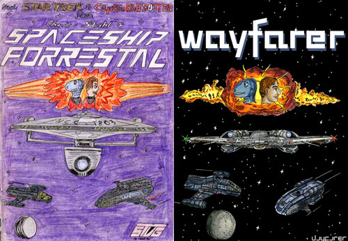 Two versions of a cover. The original 1992 Spaceship Forrestal one and its 2008 remake of wayfarer